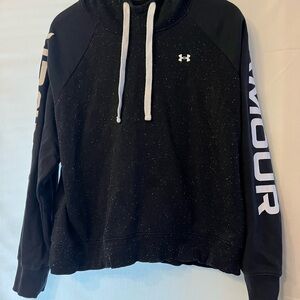 Under Armour Black Speckled Hooded Pullover with White Logo & Drawstrings